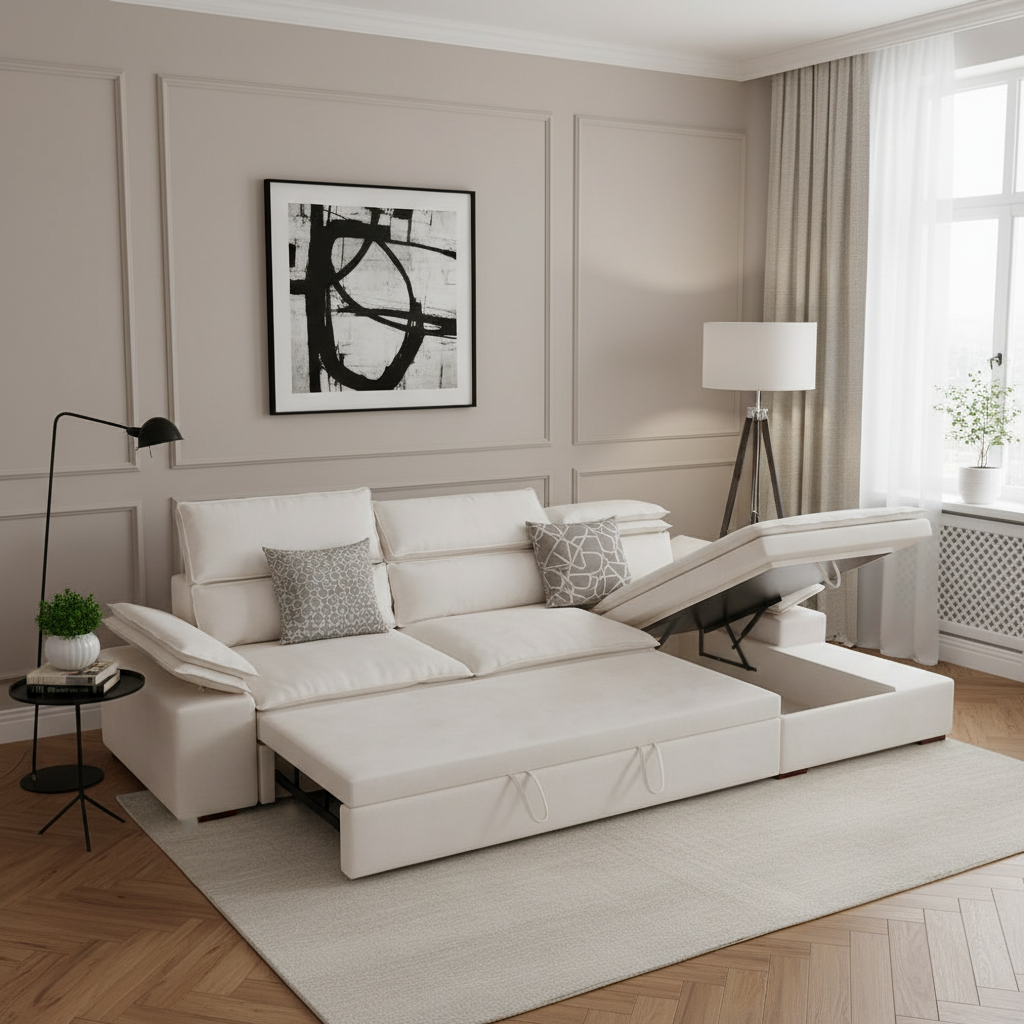 L-Shape Convertible Sofa Bed with Storage