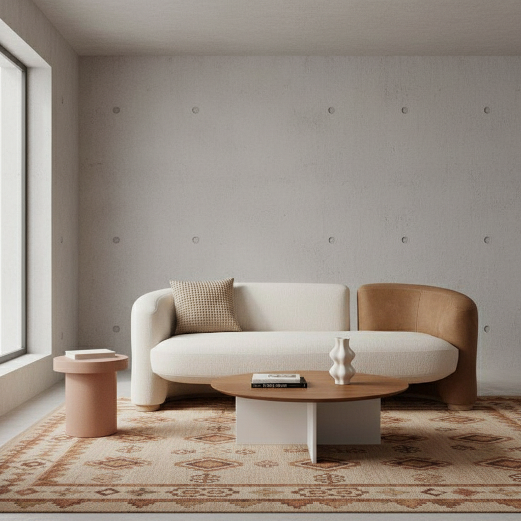 White & Brown Curve 2-Seater Sofa