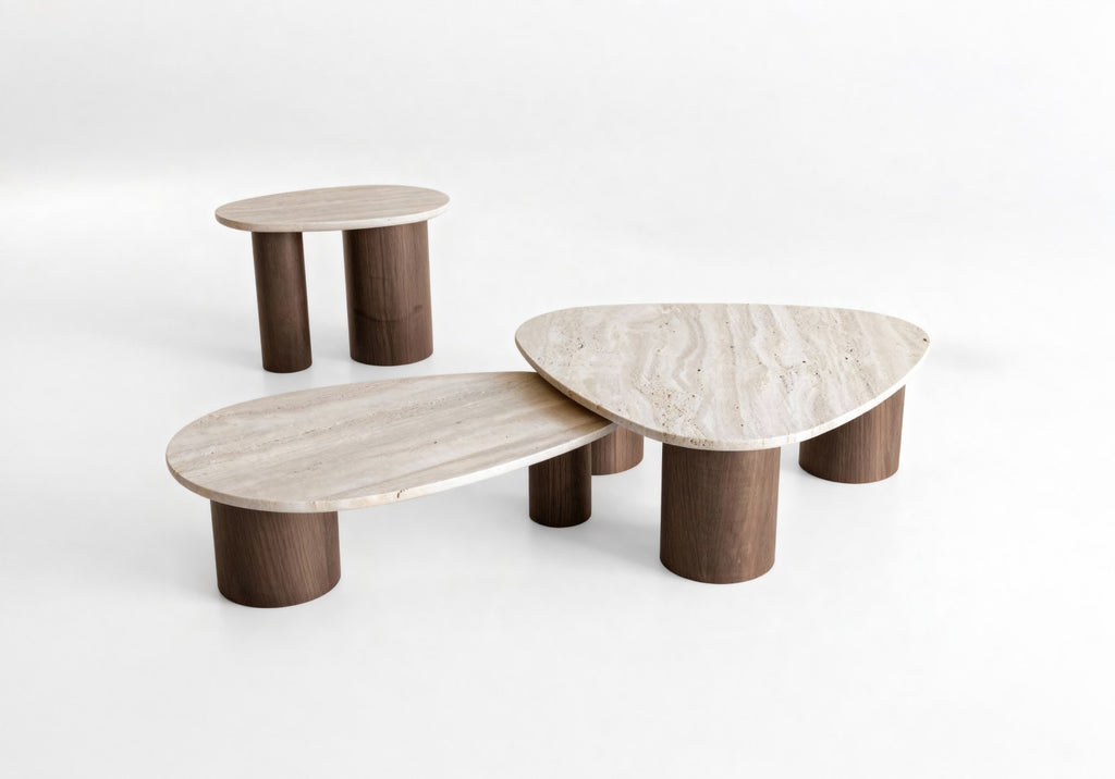 Wood & Marble-Effect Nesting Coffee Tables (Set of 3)