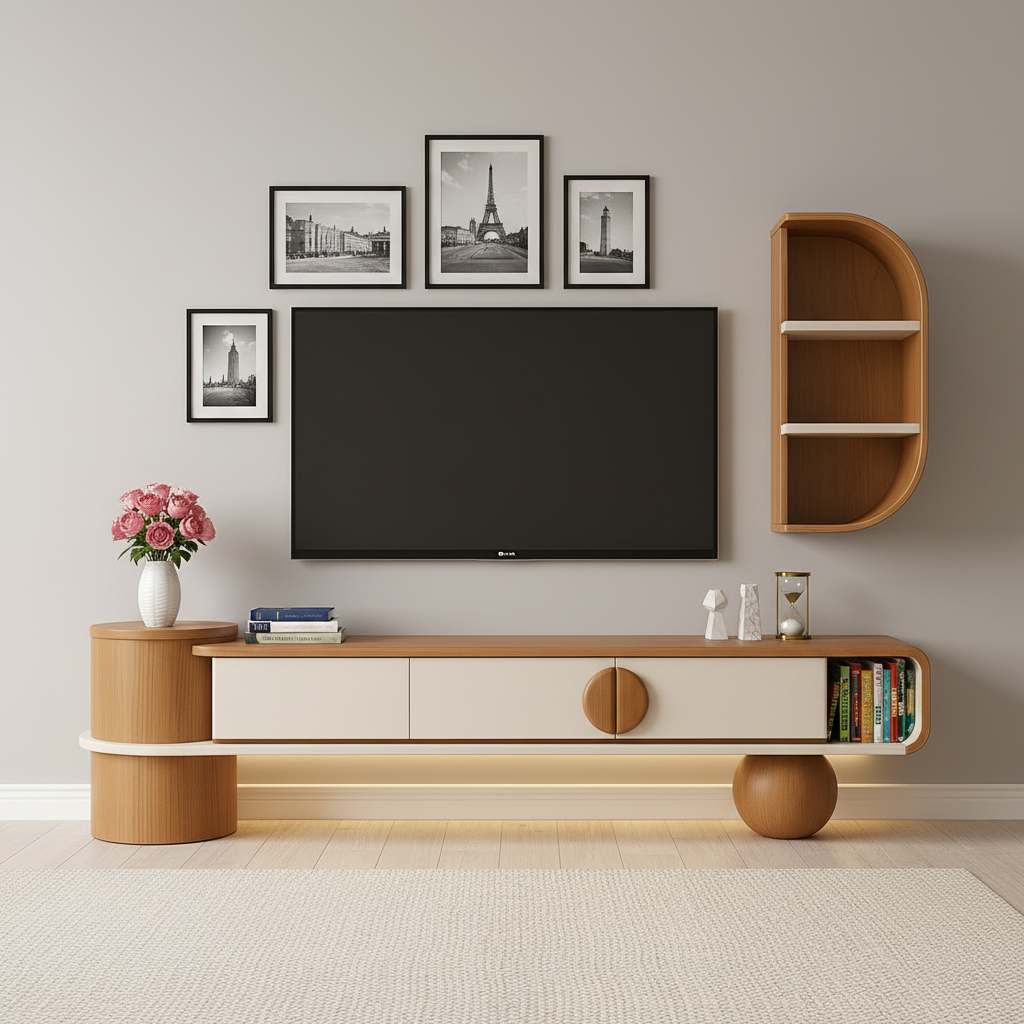 Beige & Wood TV Unit
