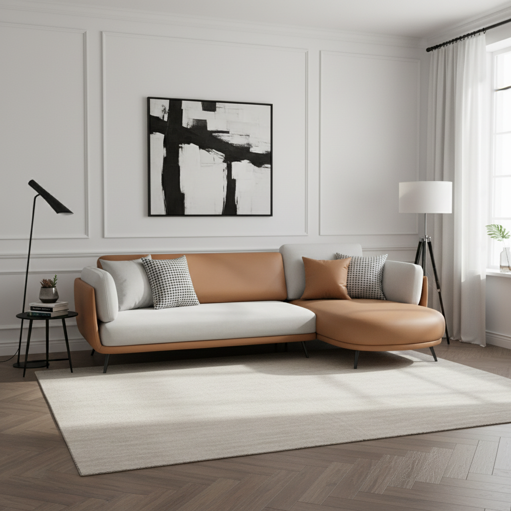 White & Orange L-Shape Lounge Sofa