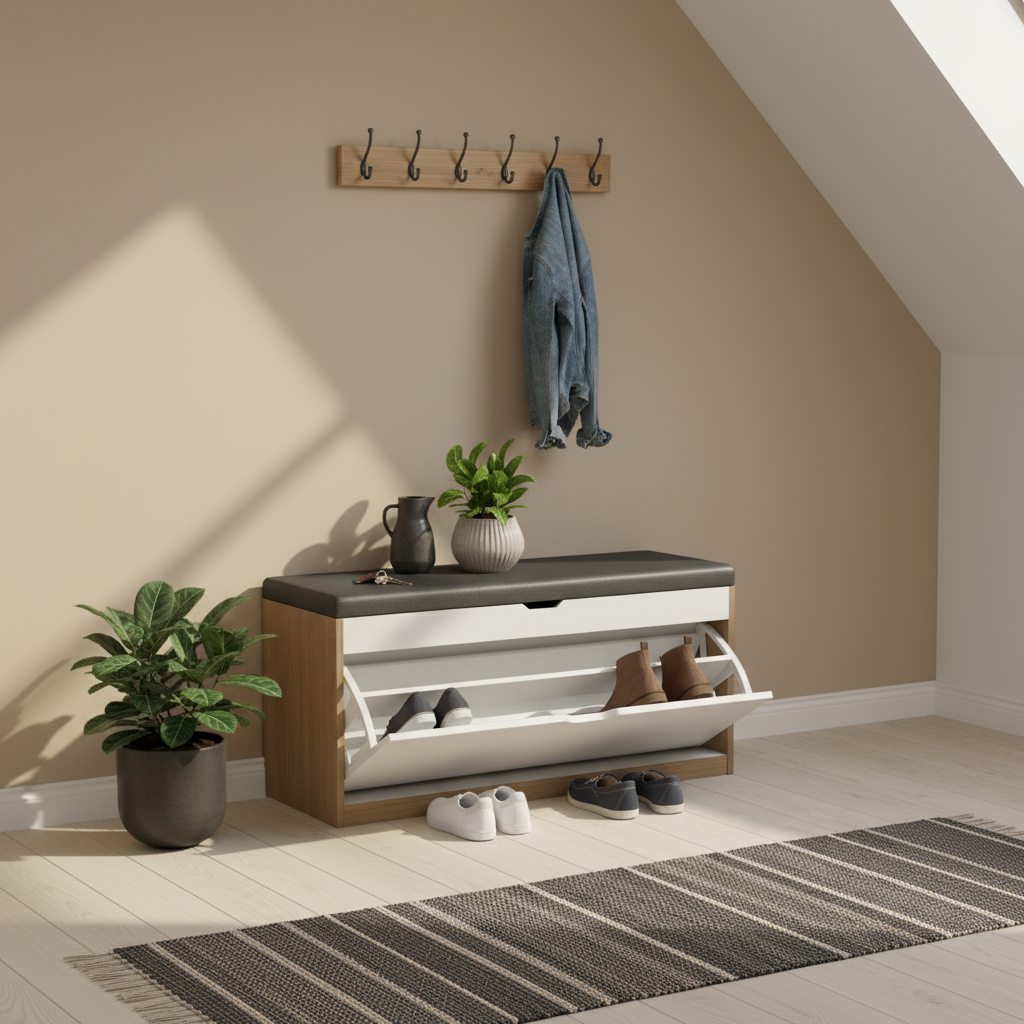 Leather-Top Flip Shoe Storage Unit