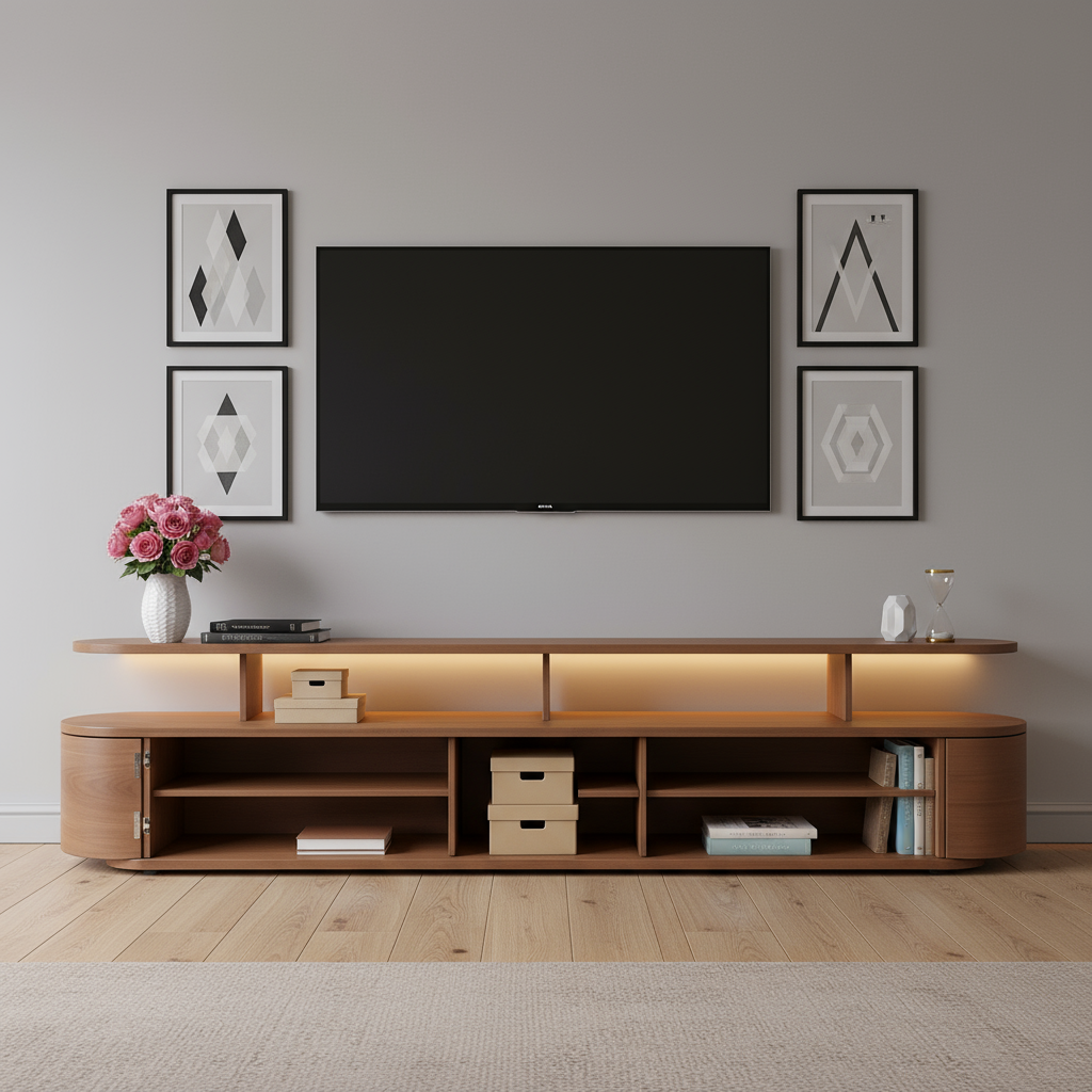 Short Dark Wood TV Unit