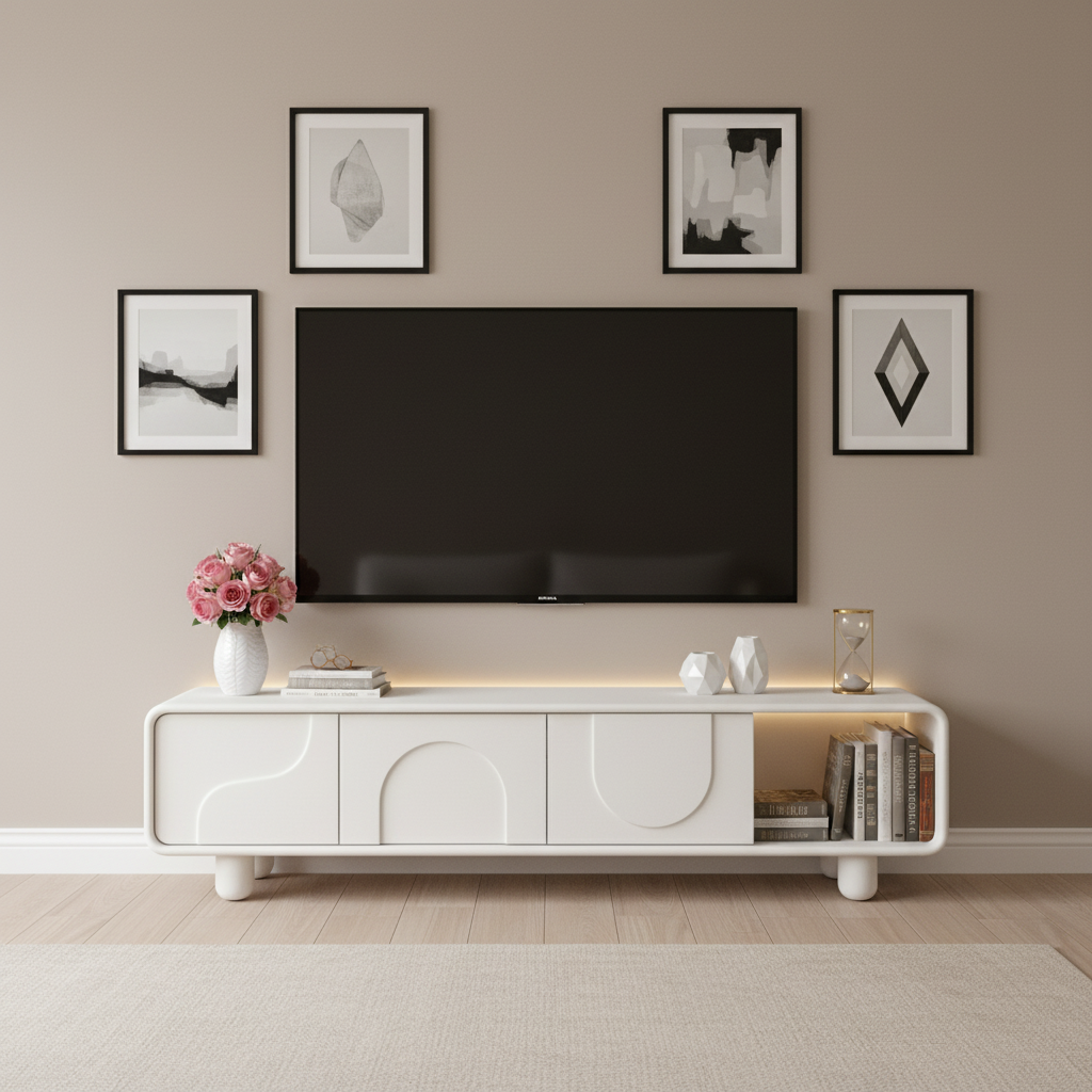 CNC White & Wood TV Unit