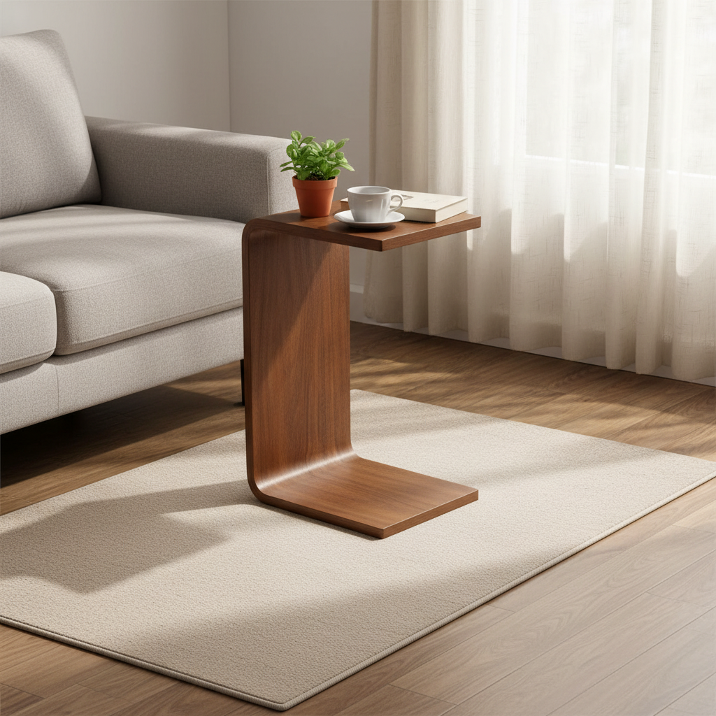 U-Shaped Dark Wood Coffee Table