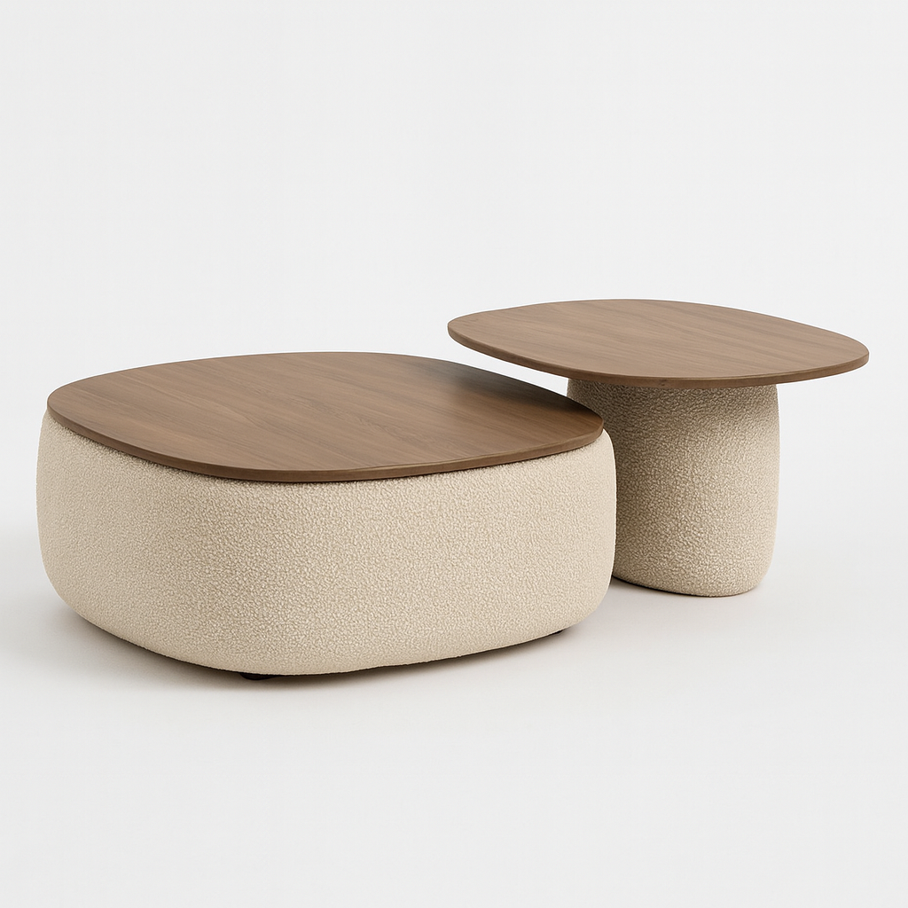 Wood & Fabric Nesting Coffee Tables (Set of 2)