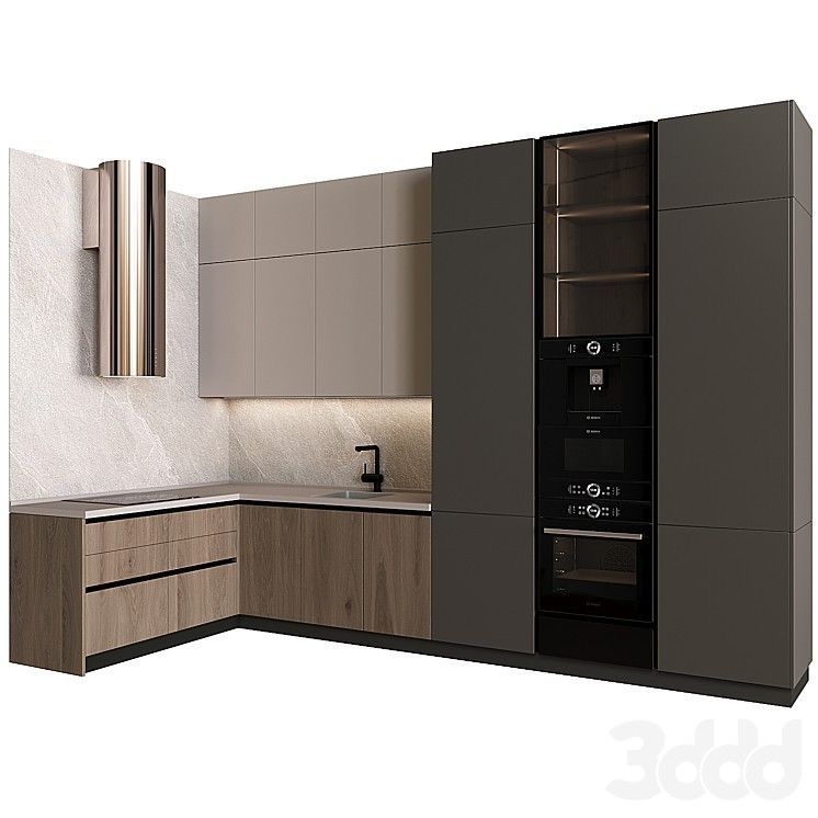 Wood & Dual-Tone GlassFrame Modern Kitchen