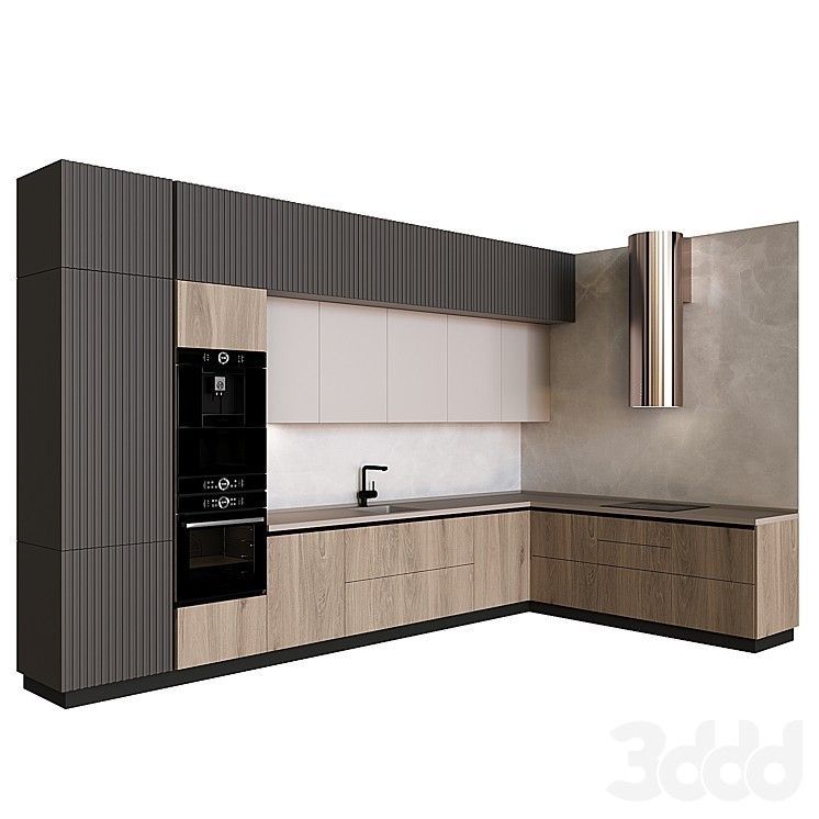 Wood & Dual-Tone Textured Polylac Modern Kitchen