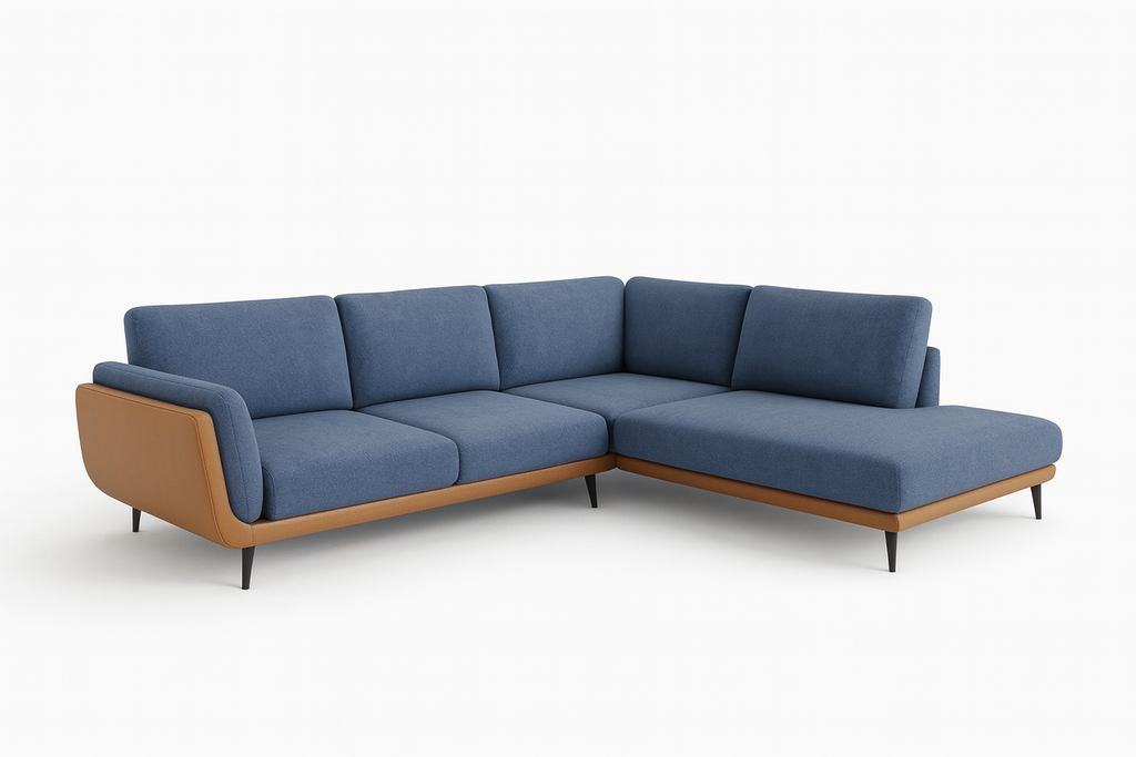 Navy & Wood L-Shape Sofa Bed