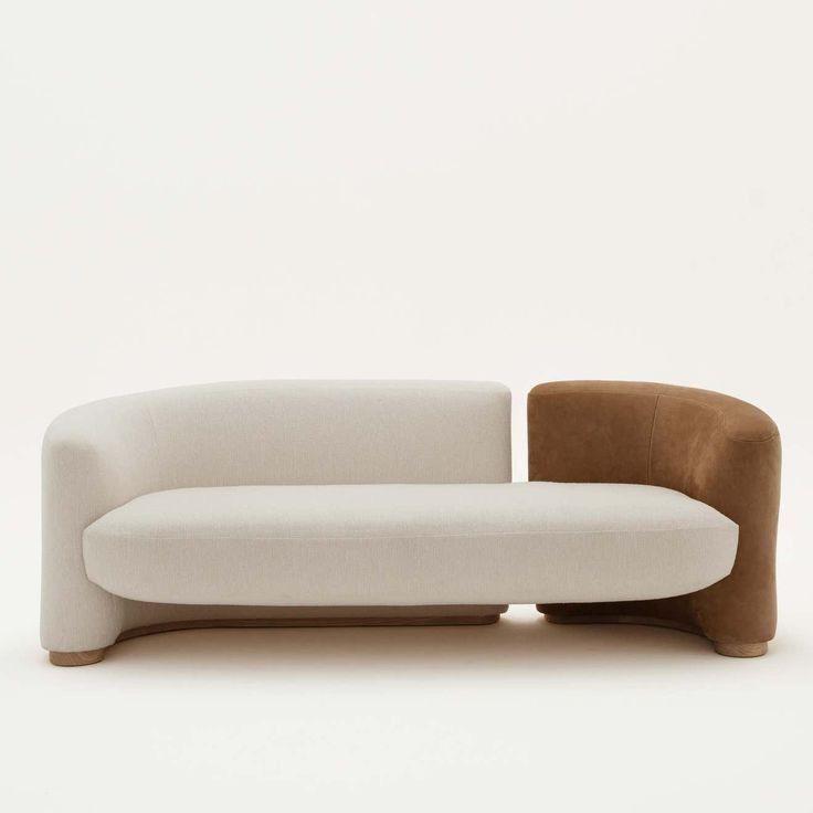 White & Brown Curve 2-Seater Sofa