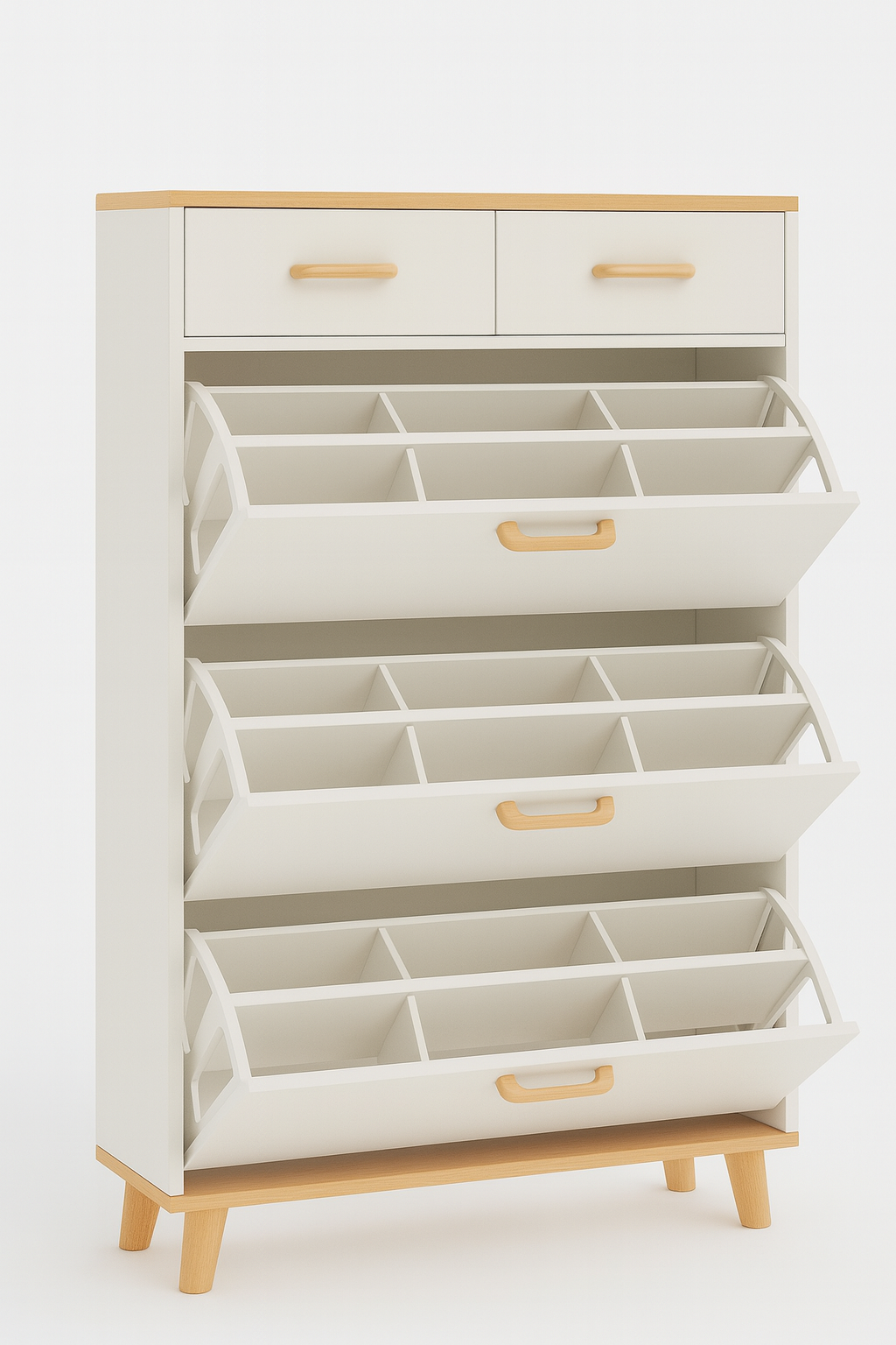 Matt White & Natural Wood Flip Shoe Storage Unit