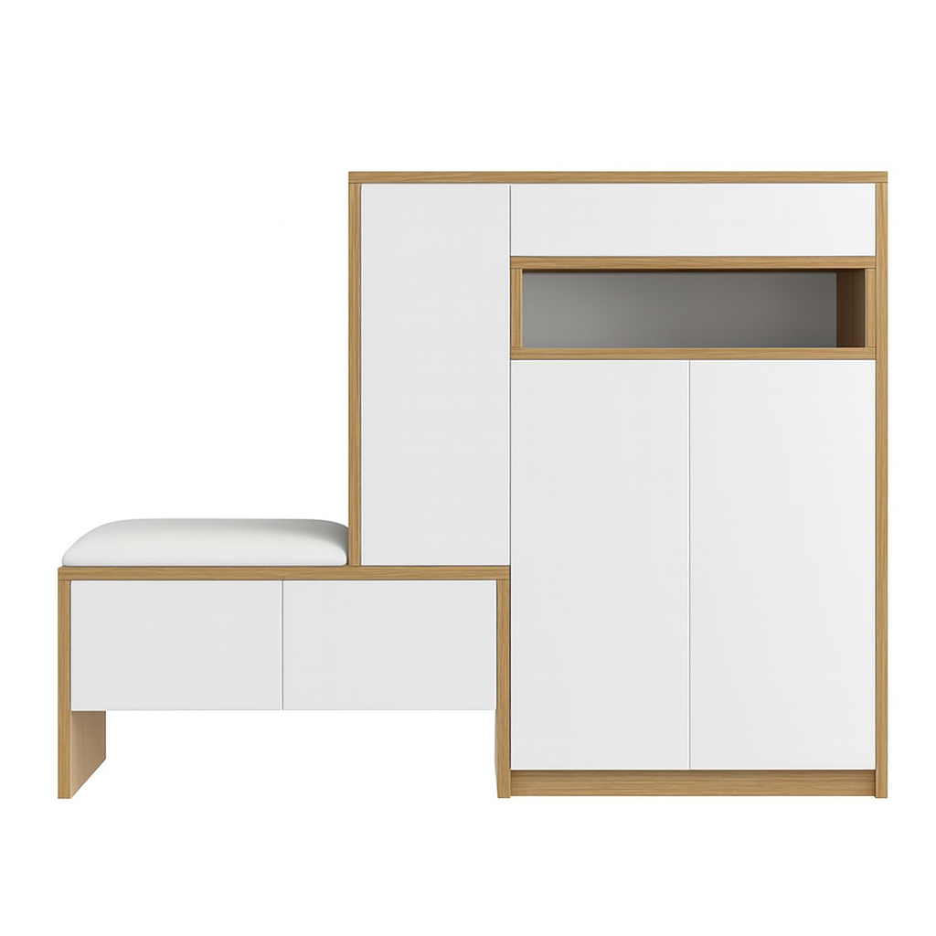 Matt White & Wood Shoe Storage Bench