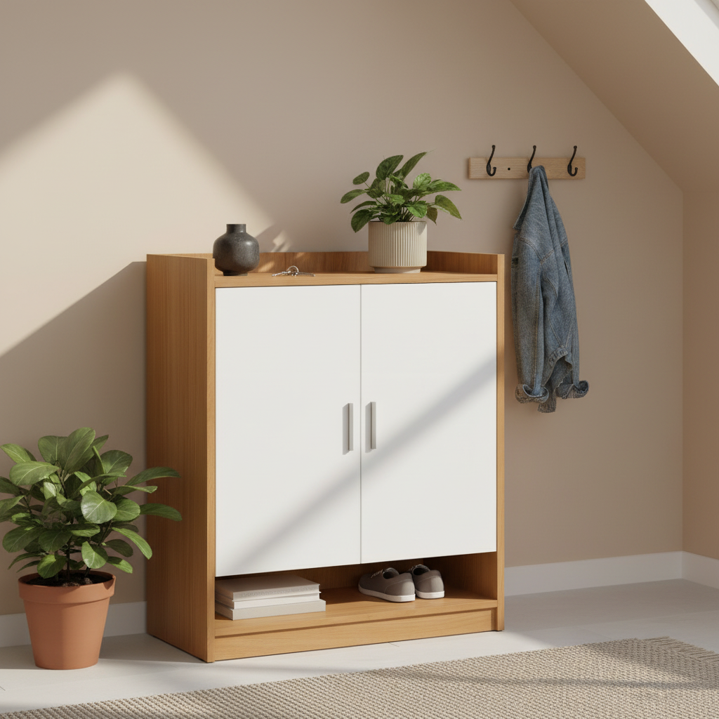 White & Light Wood Shoe Storage Unit