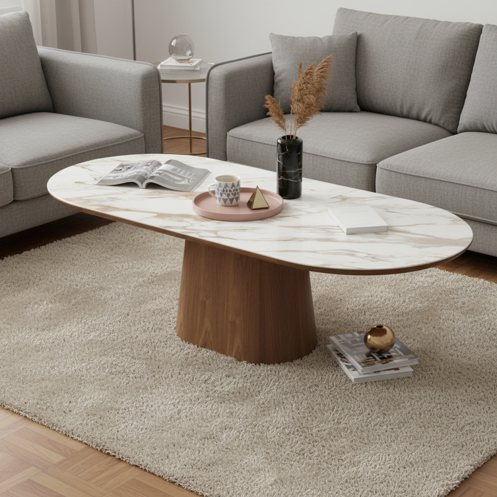 Marble-Effect Wood Coffee Table