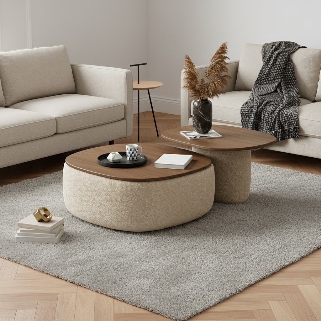 Wood & Fabric Nesting Coffee Tables (Set of 2)