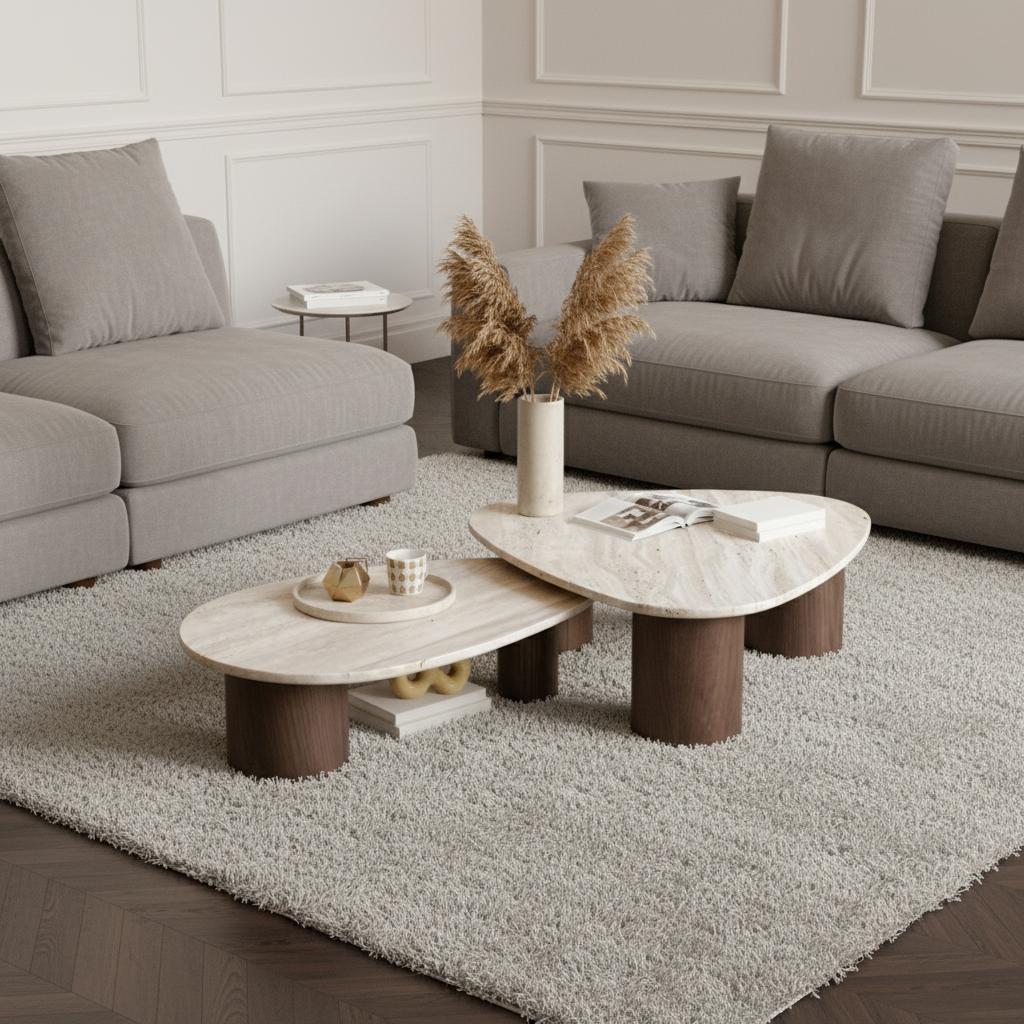 Wood & Marble-Effect Nesting Coffee Tables (Set of 3)