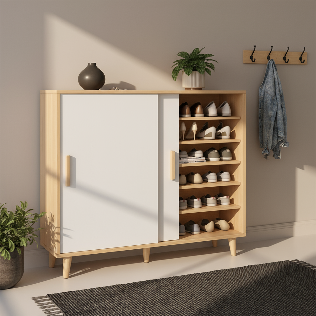 White Sliding Shoe Storage Unit