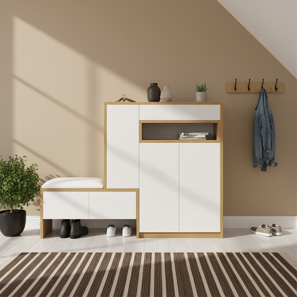 Matt White & Wood Shoe Storage Bench