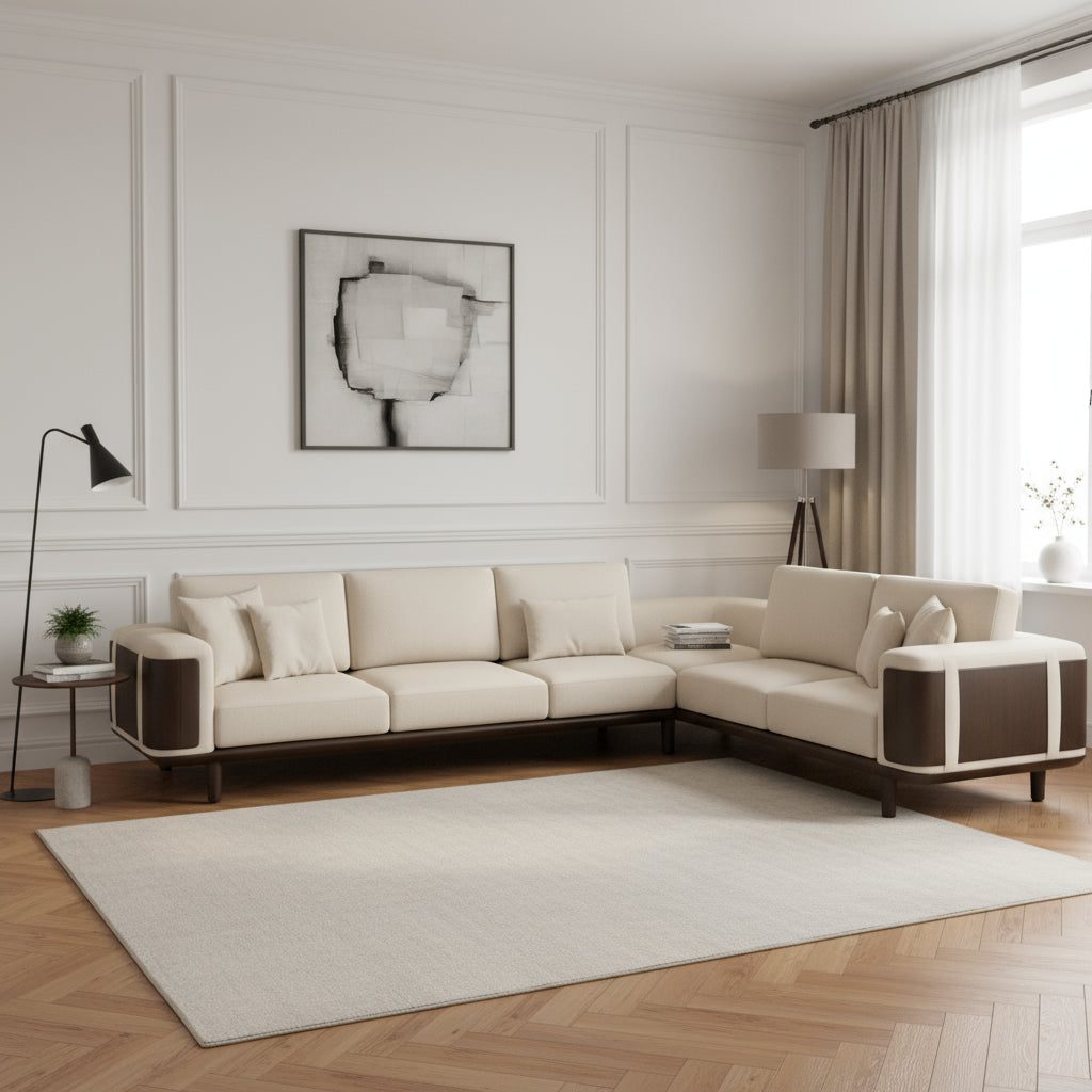 White & Wood L-Shape Sofa Bed