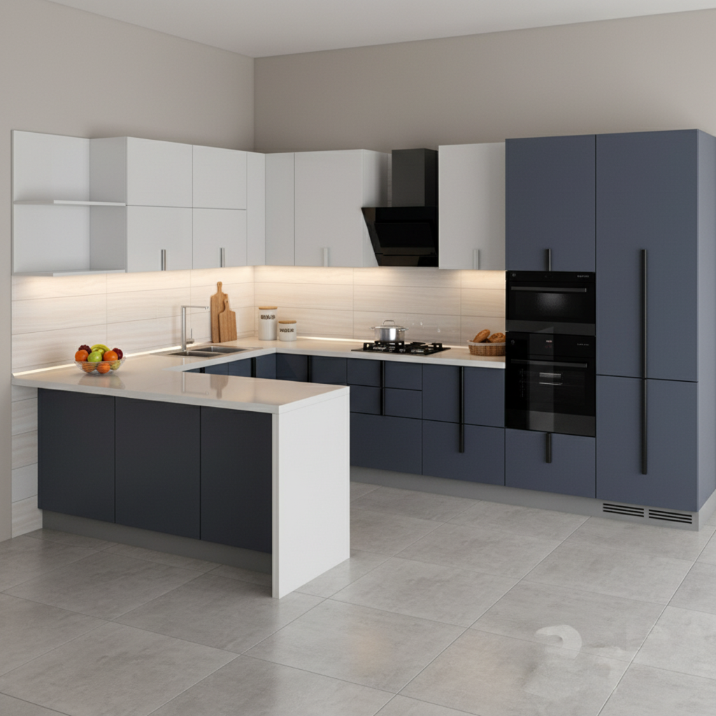 White Gloss & Graphite Modern Kitchen